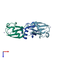 PDB entry 2zcb coloured by chain, top view.