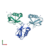 PDB entry 2zcc coloured by chain, front view.