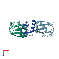 PDB entry 2zcc coloured by chain, top view.