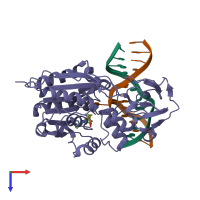 PDB entry 2zcj coloured by chain, top view.