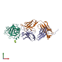 Hetero trimeric assembly 1 of PDB entry 2zcl coloured by chemically distinct molecules, front view.