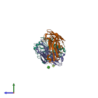 PDB entry 2zcl coloured by chain, side view.