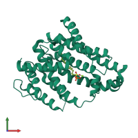 PDB entry 2zcr coloured by chain, front view.