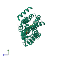 PDB entry 2zcr coloured by chain, side view.