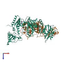 PDB entry 2zd1 coloured by chain, top view.