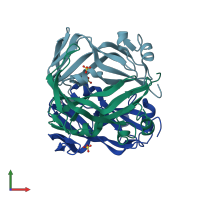 PDB entry 2zdc coloured by chain, front view.