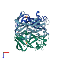 PDB entry 2zdc coloured by chain, top view.