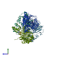 PDB entry 2zdg coloured by chain, side view.