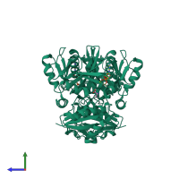 Homo dimeric assembly 2 of PDB entry 2zdh coloured by chemically distinct molecules, side view.