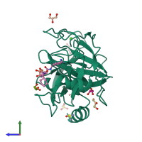 PDB entry 2zdk coloured by chain, side view.