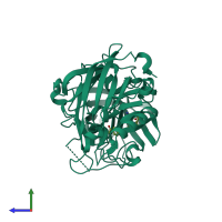 PDB entry 2zdz coloured by chain, side view.