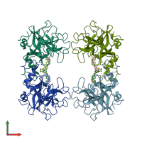 PDB entry 2zeb coloured by chain, front view.