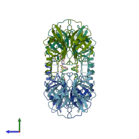 PDB entry 2zeb coloured by chain, side view.