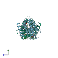 PDB entry 2zej coloured by chain, side view.