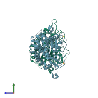 PDB entry 2zem coloured by chain, side view.