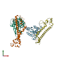 PDB entry 2zet coloured by chain, front view.