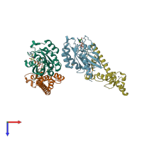 PDB entry 2zet coloured by chain, top view.