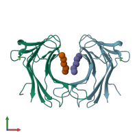 PDB entry 2zey coloured by chain, front view.