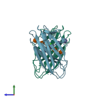 PDB entry 2zey coloured by chain, side view.