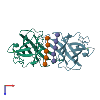 PDB entry 2zey coloured by chain, top view.