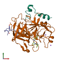 PDB entry 2zf0 coloured by chain, front view.