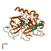 PDB entry 2zf0 coloured by chain, top view.