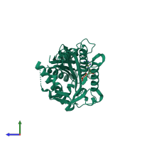 PDB entry 2zfi coloured by chain, side view.