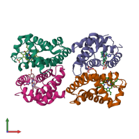 PDB entry 2zfo coloured by chain, front view.