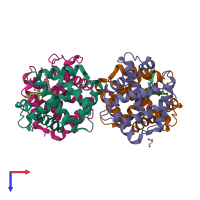 PDB entry 2zfo coloured by chain, top view.