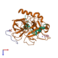 PDB entry 2zfq coloured by chain, top view.