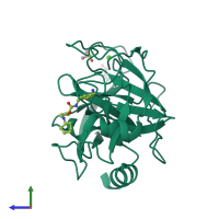 PDB entry 2zfs coloured by chain, side view.