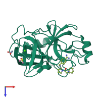 PDB entry 2zfs coloured by chain, top view.