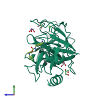 PDB entry 2zft coloured by chain, side view.