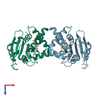 PDB entry 2zfu coloured by chain, top view.