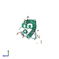 PDB entry 2zg9 coloured by chain, side view.