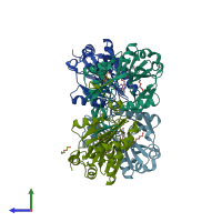 PDB entry 2zgi coloured by chain, side view.