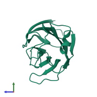 PDB entry 2zgk coloured by chain, side view.