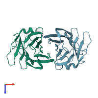 PDB entry 2zgl coloured by chain, top view.