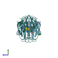 PDB entry 2zgm coloured by chain, side view.