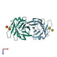 PDB entry 2zgo coloured by chain, top view.