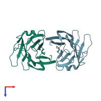 PDB entry 2zgp coloured by chain, top view.