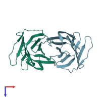 PDB entry 2zgt coloured by chain, top view.