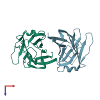 PDB entry 2zgu coloured by chain, top view.