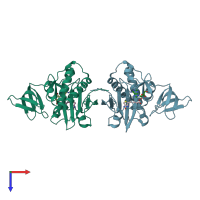 PDB entry 2zgw coloured by chain, top view.