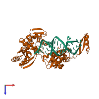 PDB entry 2zh1 coloured by chain, top view.