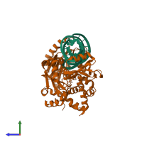 PDB entry 2zh3 coloured by chain, side view.