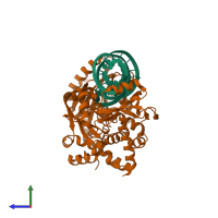 PDB entry 2zh5 coloured by chain, side view.