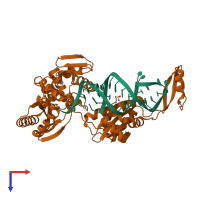 PDB entry 2zh5 coloured by chain, top view.