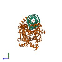 Hetero dimeric assembly 1 of PDB entry 2zha coloured by chemically distinct molecules, side view.