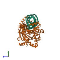 PDB entry 2zhb coloured by chain, side view.